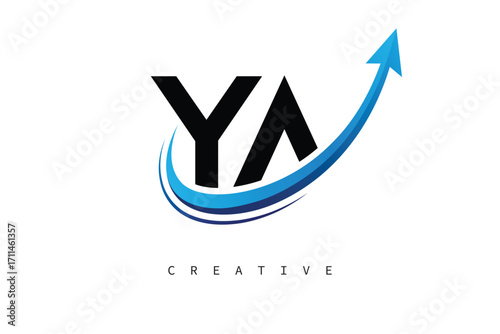 YA Letter Logo with Dynamic Arrow Swoosh – Modern Business Branding, Growth, Progress & Innovation Symbol