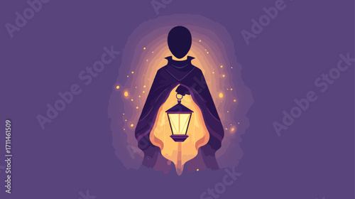 Mysterious figure holding lantern illustration