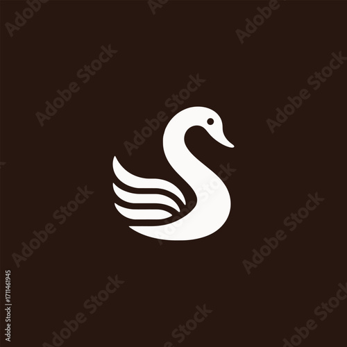 Elegant Swan Silhouette Vector Icon on Dark Background