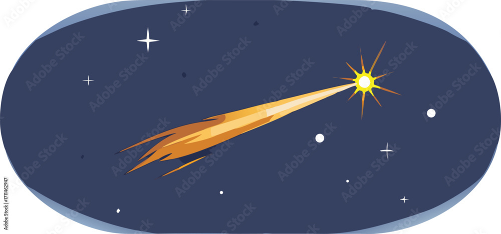 Naklejka premium A vibrant vector image of a comet soaring through the sky, with a luminous tail trailing behind.