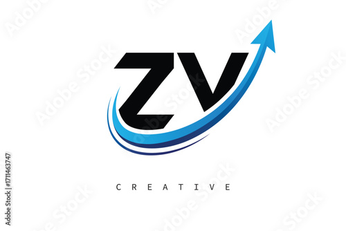 Free Download ZV Letter Logo with Dynamic Arrow Swoosh – Modern Business Branding, Growth, Progress & Innovation Symbol - GFXLoad