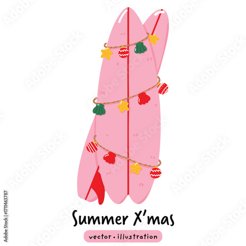 Christmas Summer Surfboard Decor Festive Winter Illustration Vector
