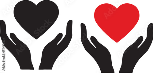 hands, heart, love, care, support, protection, symbol, icon, black, red, white background, pair, holding, giving, receiving, donation, charity, health, emotion, relationship, friendship, kindness, com
