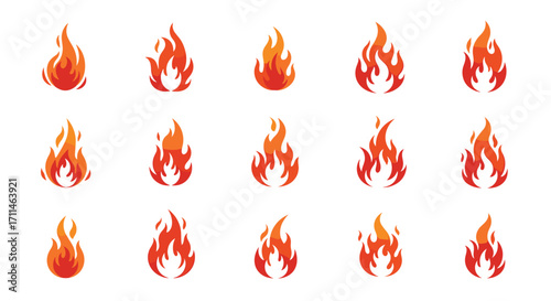 A collection of vibrant fire icons in various shapes and sizes.