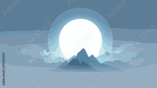 Misty mountains under moonlight
