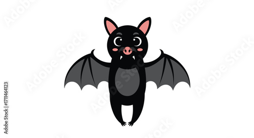 This is a cute cartoon bat with outstretched wings and blushy cheeks.