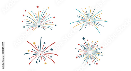 A collection of four colorful firework explosions.