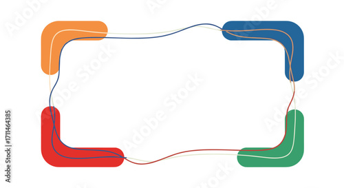 Abstract graphic representation of a rectangle with rounded corners and flowing lines inside.