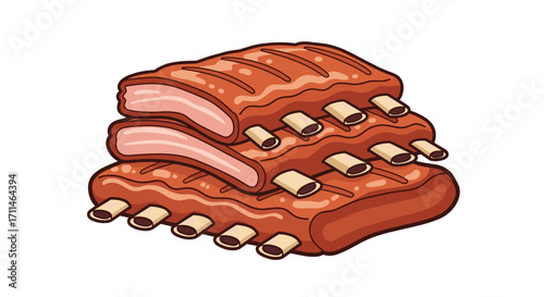 A stack of delicious grilled pork ribs with a rich glaze.