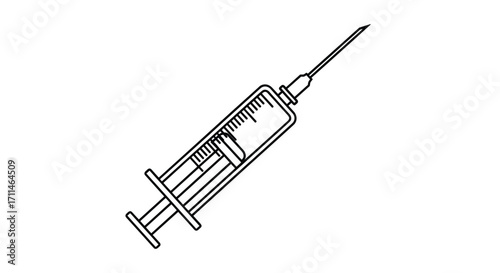 A medical syringe with a needle and plunger for administering fluids or drawing samples.