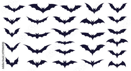 A collection of pixel art bats flying in different poses.