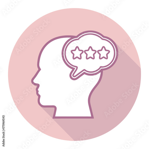 Customer feedback icon showing satisfaction stars in a thought bubble inside a head silhouette stakeholder icon