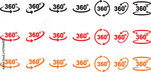 360 degrees, rotation, icon, symbol, circular, arrow, turn, spin, perspective, view, direction, loop, repeat, refresh, reload, interface, user, experience, graphic, design, element, set, collection, b
