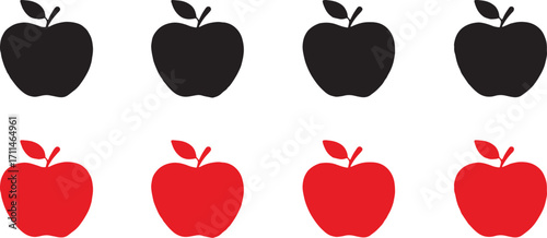 apple, fruit, food, red, black, silhouette, healthy, organic, isolated, white background, design element, graphic, symbol, object, sweet, raw, ingredient, produce, collection, autumn, harvest, nature