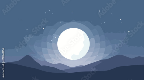 Nighttime landscape with moonlit mountains