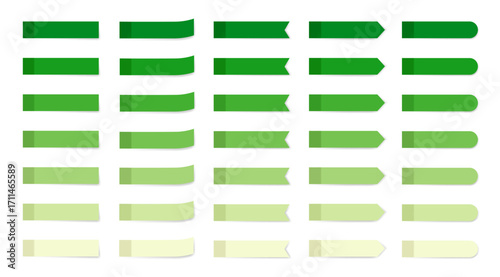 Green sticky note set with gradient variations. Suitable for planners, office work, eco-themed designs, school use, and digital scrapbooking.