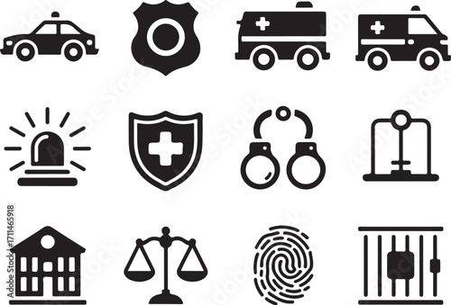 Law enforcement, justice, and medical icons