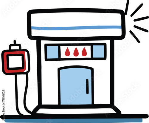 A gas station featuring a fuel pump illuminated by a bright light, showcasing a typical refueling setup.
