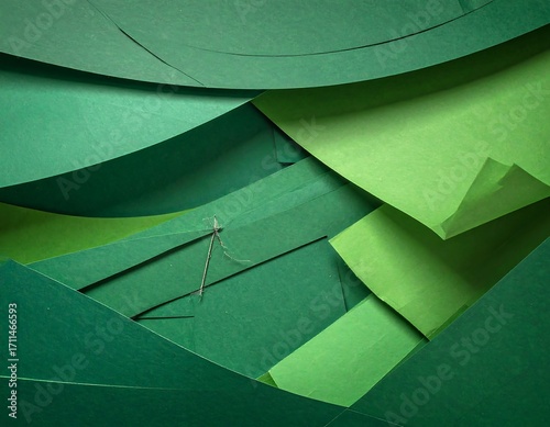 Abstract green paper shapes overlapping