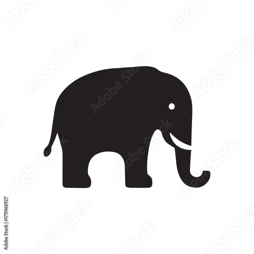 Black elephant silhouette isolated on white background