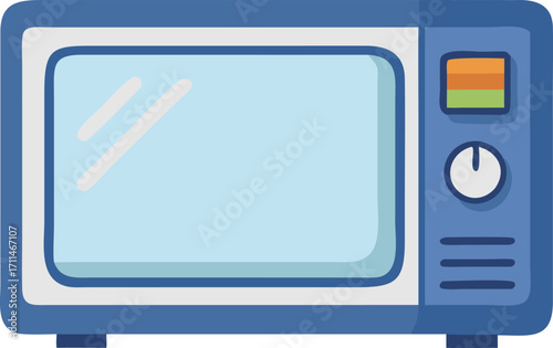 Blue retro microwave oven with light blue interior and control panel kitchen appliance vintage