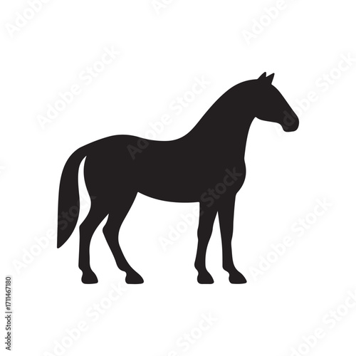 Black silhouette of a horse standing still isolated on white background