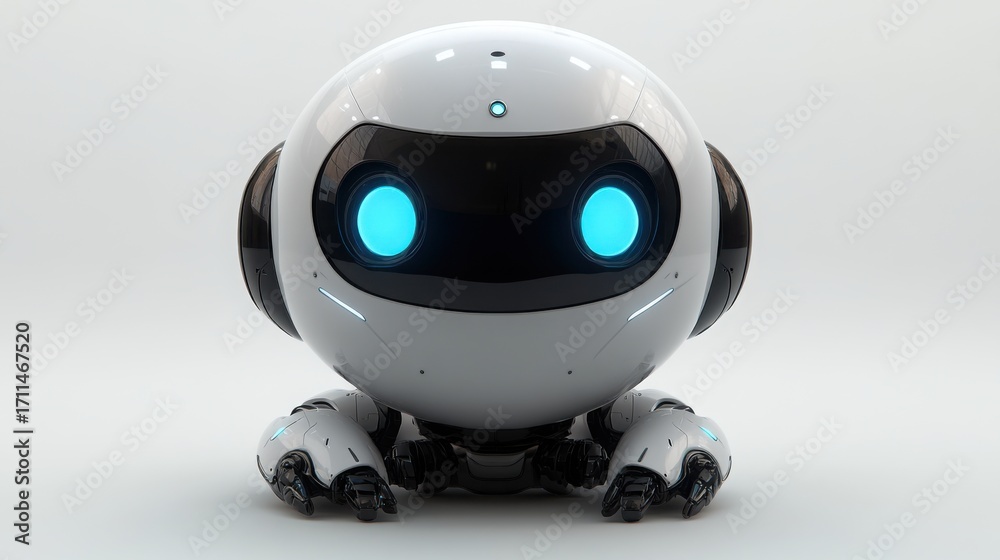 custom made wallpaper toronto digitalCute cartoon-style robot head icon with smooth glossy surface and blue eyes, designed with a minimalist aesthetic on a white background for creative projects and branding