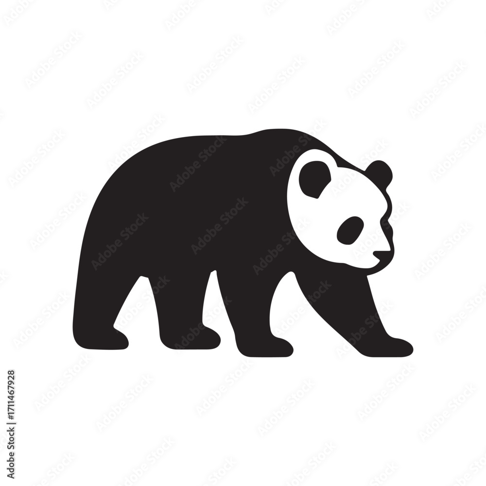Fototapeta premium Black and white panda bear silhouette isolated on white background