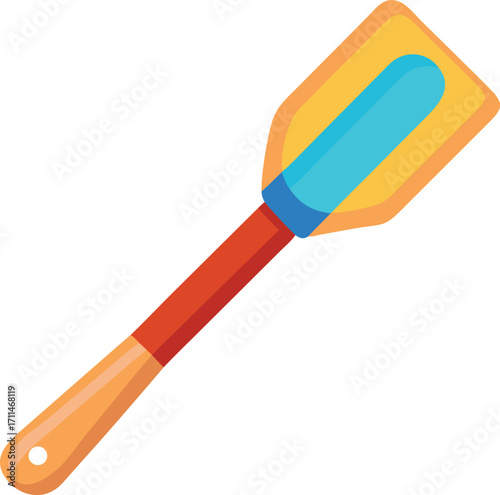 Flat vector illustration of a colorful wooden spatula on a white background kitchen utensil