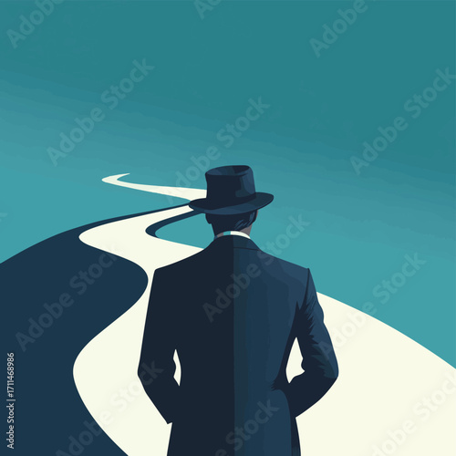 A businessman stands at a crossroads, contemplating which path to take