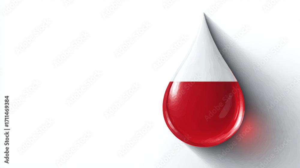 Obraz premium Red white droplet Poland flag color glossy minimal clean background national symbol patriotism hope shadow modern abstract