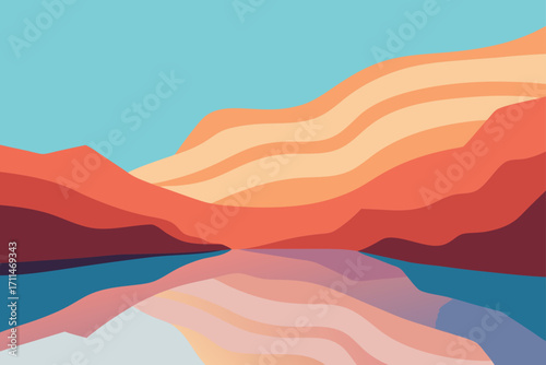 Abstract Layered Canyon Reflections in Pastel Vector