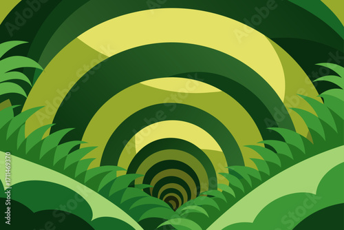 Abstract Layered Jungle Canopy in Spiral Form Vector