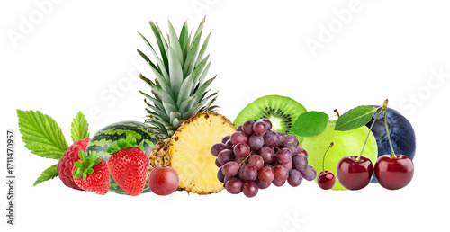 Fototapeta Naklejka Na Ścianę i Meble -  assorted fresh fruits with pineapple in a vibrant display