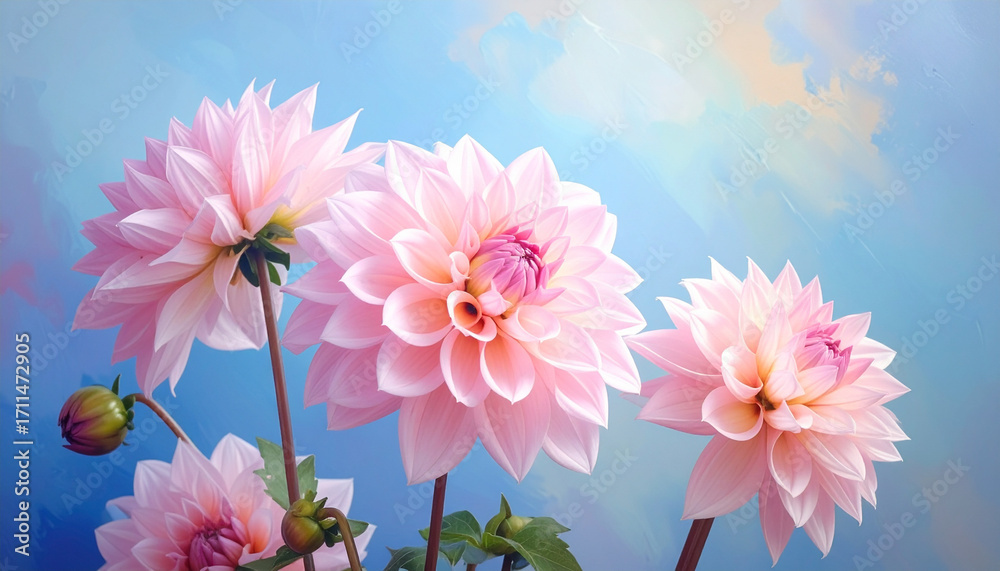 Fototapeta premium pink flowers on a blue background