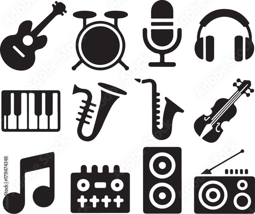 Musical instruments icons for sound creation and performance
