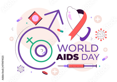 World AIDS Day Vector Illustration on December 1 featuring a Red Ribbon Symbol to Raise Awareness of the AIDS Epidemic in a Flat Style Background