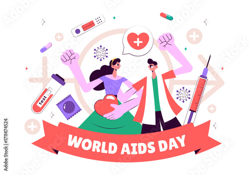 World AIDS Day Vector Illustration on December 1 featuring a Red Ribbon Symbol to Raise Awareness of the AIDS Epidemic in a Flat Style Background