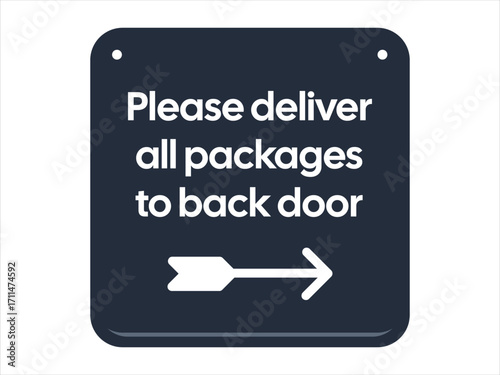 Package Delivery Directional Sign: Bold White Text with Arrow on Dark Background for Couriers and Access Control | High Quality Vectorial Stock Image