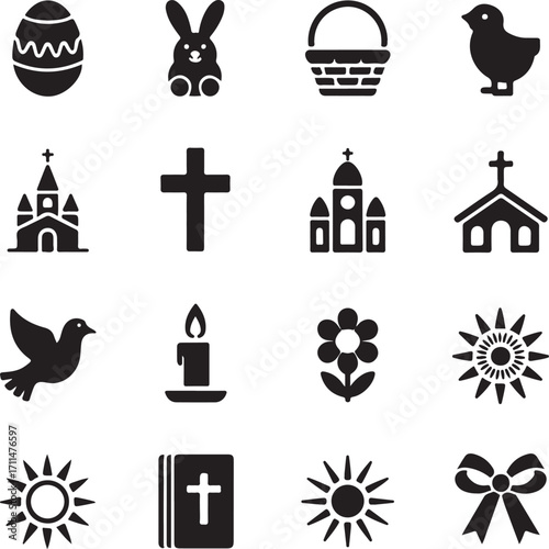 Easter holiday icons celebrate spring renewal and faith