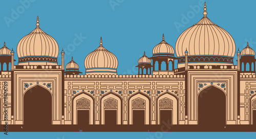 Detailed Vector Illustration of a Classic Islamic Mosque Architecture for Cultural Promotion and Educational Resources. Suitable for historical and architectural studies.