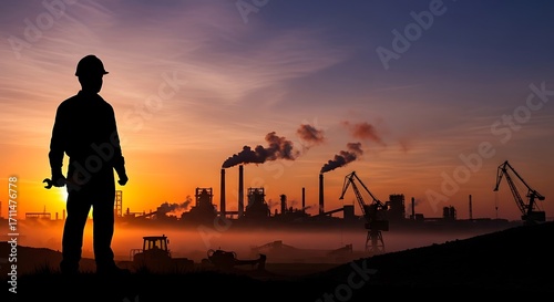 Industrial Worker at Sunrise.