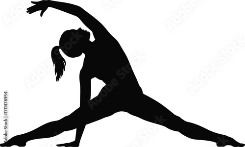 Dynamic Silhouette Illustration A Black Vector Depiction of a Woman in a Yoga Pose Against a Transparent Backdrop for Fitness and Wellness