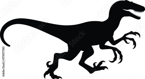 Fearsome Velociraptor Silhouette Illustration Black Vector Art Depicting Prehistoric Predator in a Graphic Style on Transparent Background