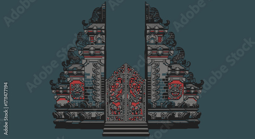 Intricate Balinese Temple Gate Vector Illustration, a Symbol of Cultural Heritage and Architectural Grandeur for Travel, Tourism, and Design Projects