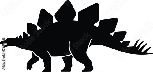 Prehistoric Silhouette Illustration A Black Vector Depiction of a Stegosaurus Dinosaur Against a Transparent Backdrop for Paleontology