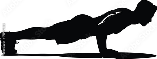 Dynamic Push-Up Silhouette Vector Illustration in Black, Depicting Strength and Fitness Against a Transparent Background, Ideal for Sport Designs