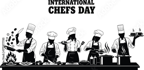 Illustration of chefs cooking different meals, for international chefs day celebration and culinary arts