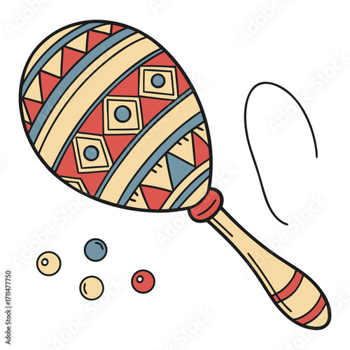vector illustration of an abstract wooden maraca with a handle