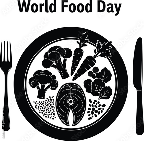Illustration of a plate with healthy food, for world food day awareness and promoting nutrition